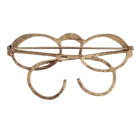 1928 Brand Gold Tone Clear Rhinestone Spectacles Eye Glass Brooch Pin K810 - Picture 4 of 7